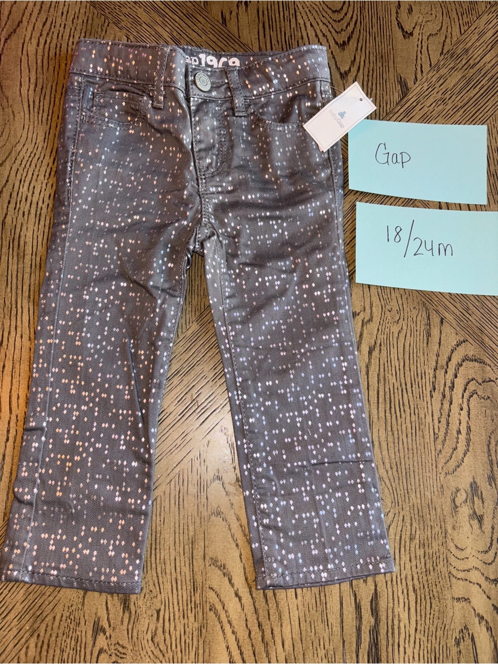 GAP Toddler Girls Gray Jeans with Silver Dot Print